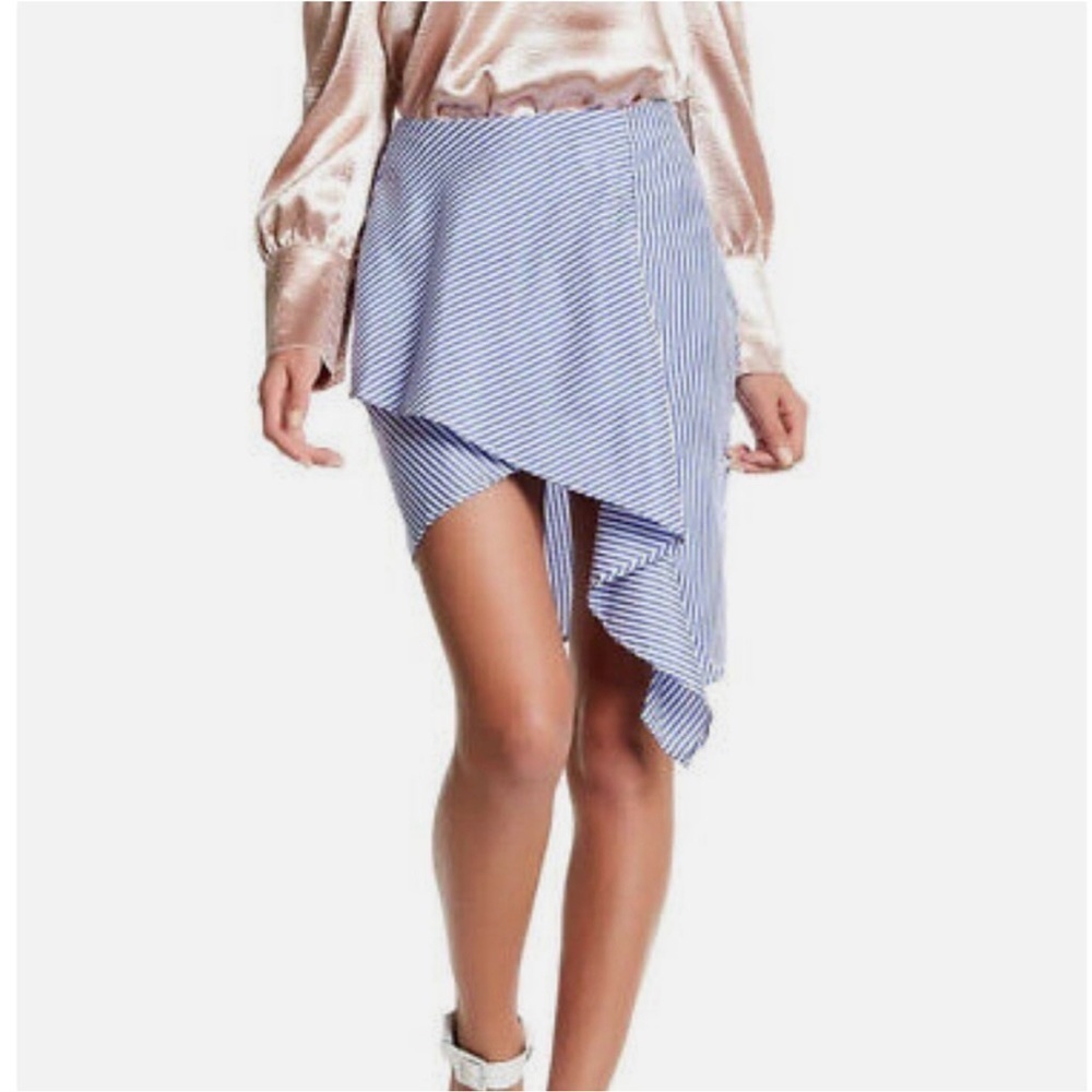 NEW J.O.A. Striped Asymmetric Skirt Blue & White Size XS | 3120
